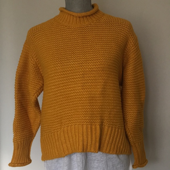Lou & Grey Cropped Mock Neck Chunky Knit Hi-lo Hem Sweater, Small 🧡 - Picture 3 of 12